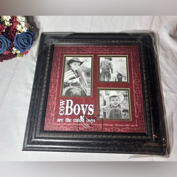16” NEW Cowboys Are the Cutest Boys 3 Opening Picture Frame NIB - Picture 1 of 7